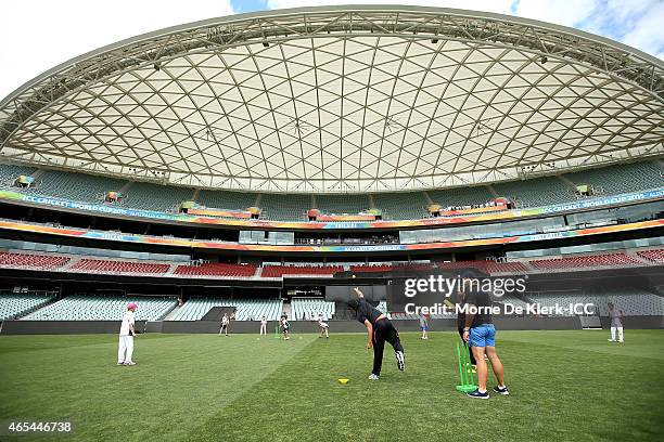 General view as crickers of Bangladesh take part in the ICC Charity Coaching Clinic with the Woodville Rechabite Cricket Club at the Adelaide Oval on...