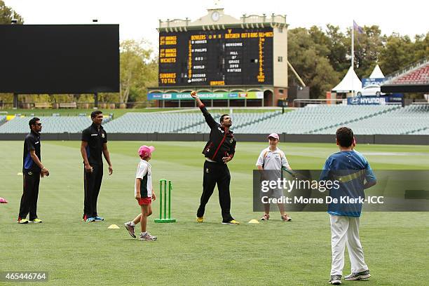 General view as crickers of Bangladesh take part in the ICC Charity Coaching Clinic with the Woodville Rechabite Cricket Club at the Adelaide Oval on...