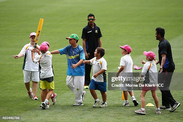 General view as crickers of Bangladesh take part in the ICC Charity Coaching Clinic with the Woodville Rechabite Cricket Club at the Adelaide Oval on...