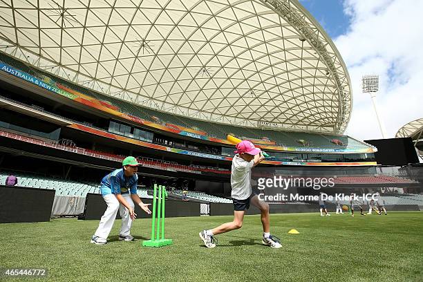 General view as crickers of Bangladesh take part in the ICC Charity Coaching Clinic with the Woodville Rechabite Cricket Club at the Adelaide Oval on...