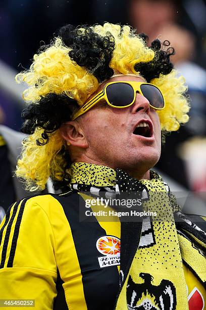 Phoenix fan shows his support during the round 20 A-League match between the Wellington Phoenix and Adelaide United at Hutt Recreation Ground on...