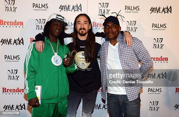 Flavor Flav, Steve Aoki and Coolio during produce/DJ Steve Aoki's Brenden "Celebrity" Star presentation at Palms Casino Resort on March 6, 2015 in...