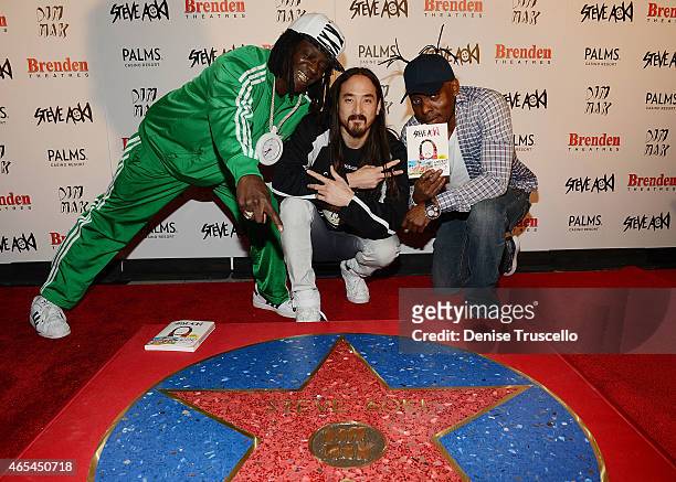 Flavor Flav, Steve Aoki and Coolio during produce/DJ Steve Aoki's Brenden "Celebrity" Star presentation at Palms Casino Resort on March 6, 2015 in...