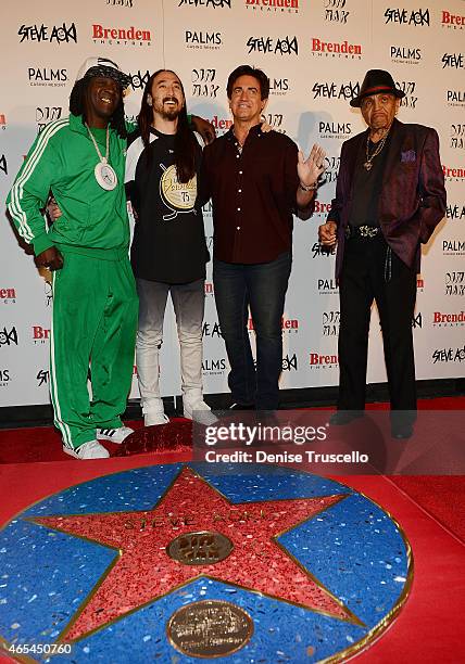 Flavor Flav, Steve Aoki, Anthony Cools and Joe Jackson during produce/DJ Steve Aoki's Brenden "Celebrity" Star presentation at Palms Casino Resort on...