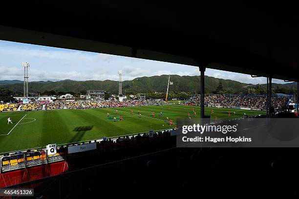 General view of Hutt Recreation Ground during the round 20 A-League match between the Wellington Phoenix and Adelaide United at Hutt Recreation...