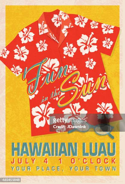 retro summer red orange hawaiian luau shirt invitation poster design - hawaiian shirt 幅插畫檔、美工圖案、卡通及圖標