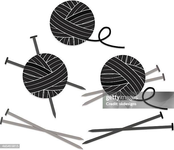 balls of yarn and knitting needles set, icons - ball of wool stock illustrations