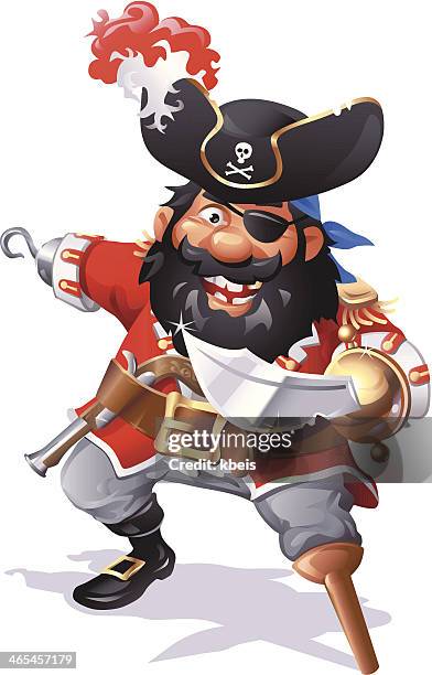 bildbanksillustrationer, clip art samt tecknat material och ikoner med pirate captain blackbeard - comic strip