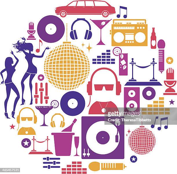 clubbing icon-set - headphones turntable stock-grafiken, -clipart, -cartoons und -symbole