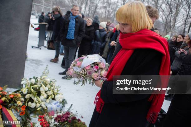 Vice-President of German Bundestag, Claudia Roth lays a wreath during an event to commemorate the homosexual men and women who were persecuted by the...