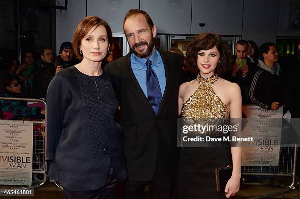 Kristin Scott Thomas, Ralph Fiennes and Felicity Jones attend the UK Premiere of "The Invisible Woman" at the ODEON Kensington on January 27, 2014 in...