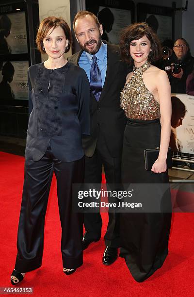 Kristin Scott Thomas, Ralph Fiennes and Felicity Jones attend the UK Premiere of "The Invisible Woman" at ODEON Kensington on January 27, 2014 in...