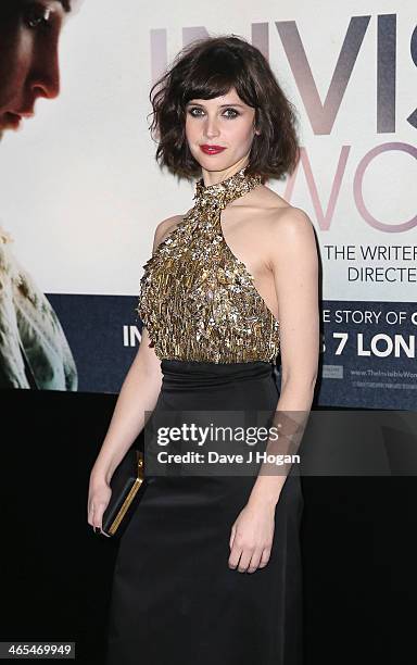 Felicity Jones attends the UK Premiere of "The Invisible Woman" at ODEON Kensington on January 27, 2014 in London, England.