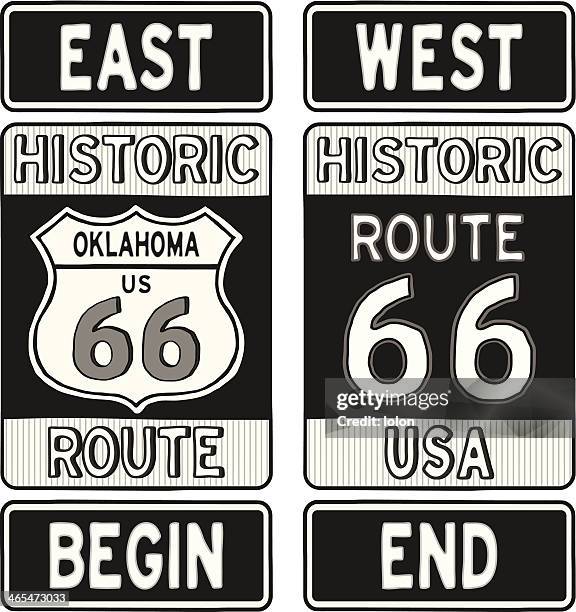 oklahoma route 66 road signs - oklahoma stock illustrations