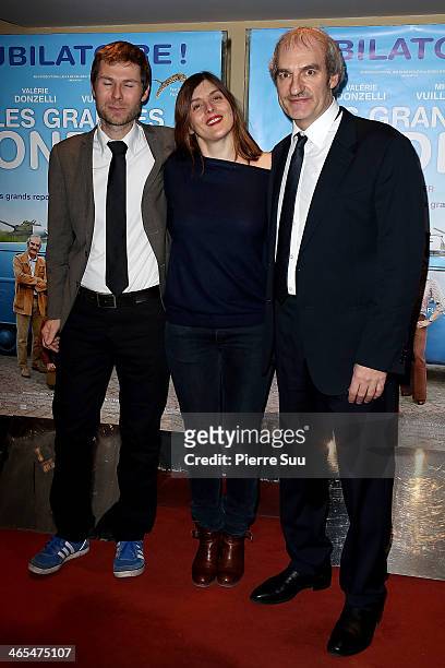 Lionel Baier,Valerie Donzelli and Michel Vuillermoz attend the premiere of "les grandes ondes" at UGC Cine Cite des Halles on January 27, 2014 in...