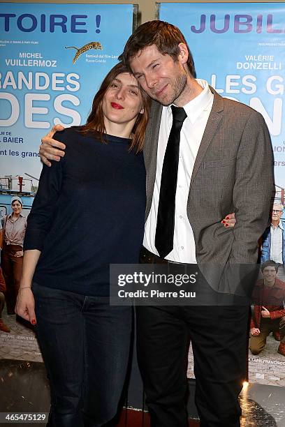 Lionel Baier and Valerie Donzelli attend the premiere of "les grandes ondes" at UGC Cine Cite des Halles on January 27, 2014 in Paris, France.