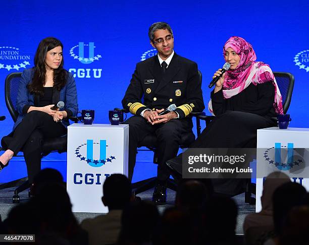 Actress America Ferrera, United States Surgeon Vivek Murthy and Nobel Peace Prize Winner Laureate Tawakkol Karman attend Clinton Global Initiative...