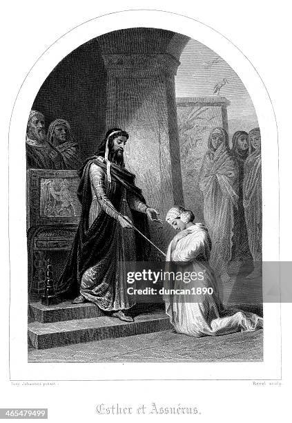 esther and ahasuerus - esther queen esther of persia stock illustrations