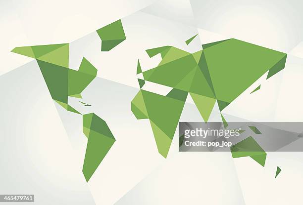 ilustrações, clipart, desenhos animados e ícones de mapa do mundo abstrato verde - origami