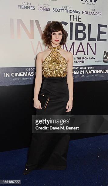 Felicity Jones attends the UK Premiere of "The Invisible Woman" at the ODEON Kensington on January 27, 2014 in London, England.