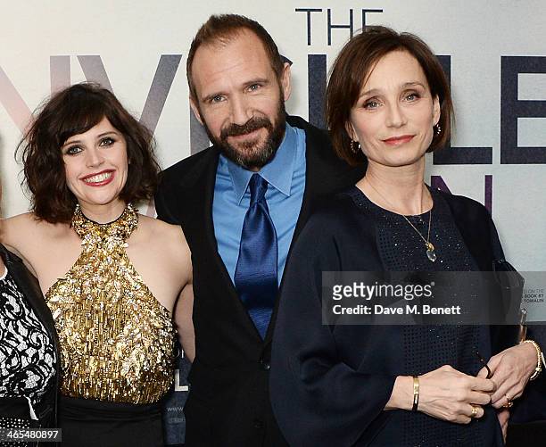 Felicity Jones, Ralph Fiennes and Kristin Scott Thomas attend the UK Premiere of "The Invisible Woman" at the ODEON Kensington on January 27, 2014 in...