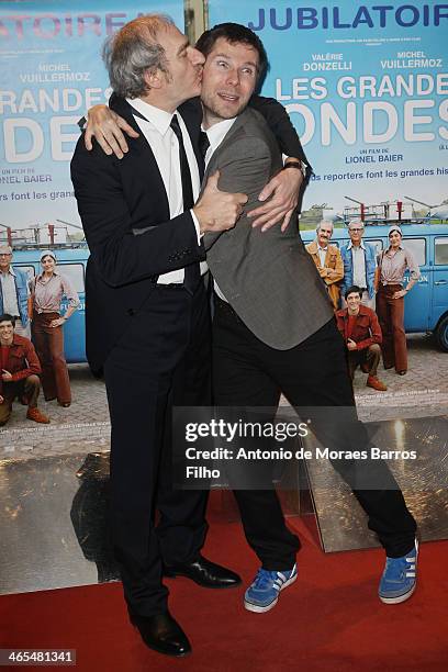 Michel Vuillermoz and Lionel Baier attend the premiere of 'Les Grandes Ondes' at UGC Cine Cite des Halles on January 27, 2014 in Paris, France.