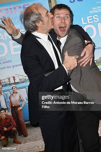 Michel Vuillermoz and Lionel Baier attend the premiere of 'Les Grandes Ondes' at UGC Cine Cite des Halles on January 27, 2014 in Paris, France.