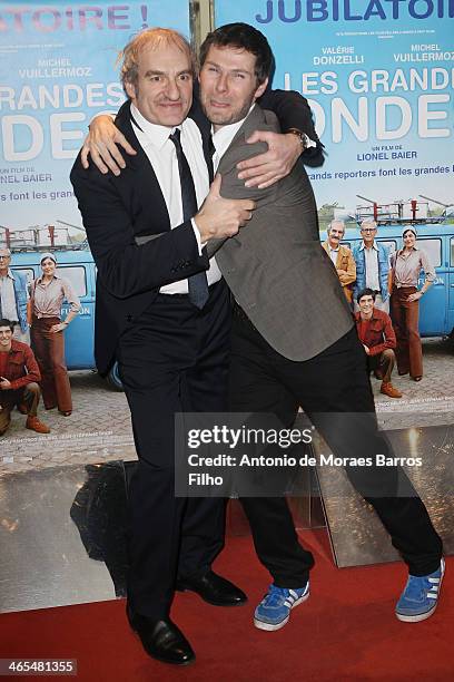 Michel Vuillermoz and Lionel Baier attend the premiere of 'Les Grandes Ondes' at UGC Cine Cite des Halles on January 27, 2014 in Paris, France.