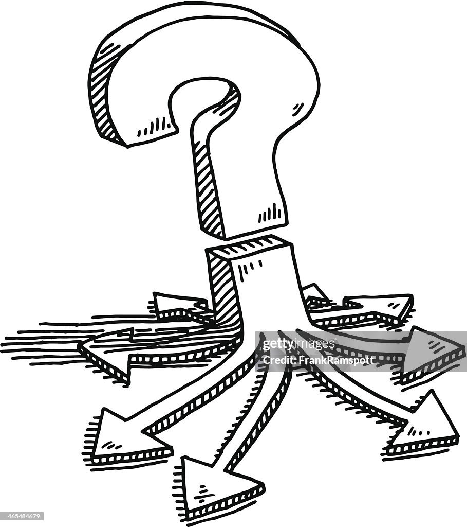 Direction Question Drawing Question Mark Choice Arrows Directions Drawing High-Res Vector Graphic ...
