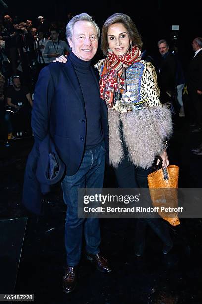 Belgian fashion designer Edouard Vermeulen and Nati Abascal attend the Elie Saab show as part of the Paris Fashion Week Womenswear Fall/Winter...