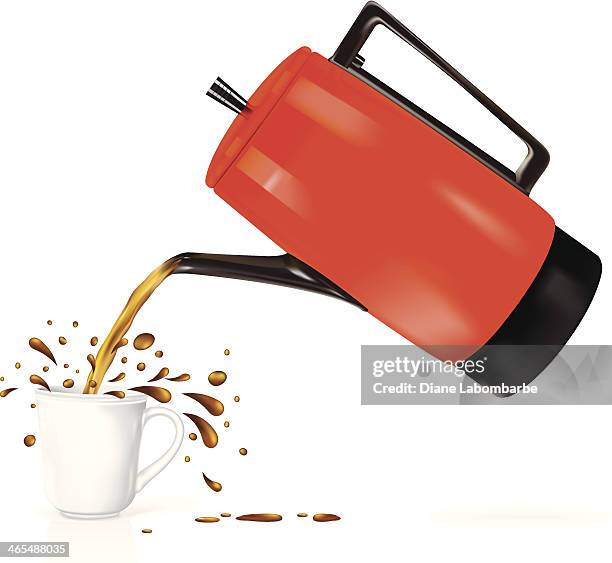 retro coffeepot pouring splashing coffee - coffee pot pouring stock illustrations