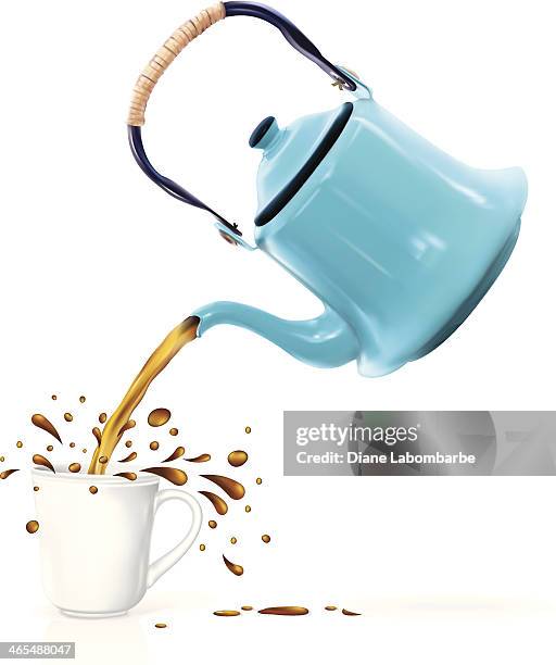 retro coffeepot pouring splashing coffee - coffee splash stock illustrations