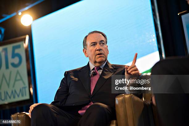 Mike Huckabee, former governor of Arkansas, speaks during the Iowa Ag Summit at the Iowa State Fairgrounds in Des Moines, Iowa, U.S., on Saturday,...