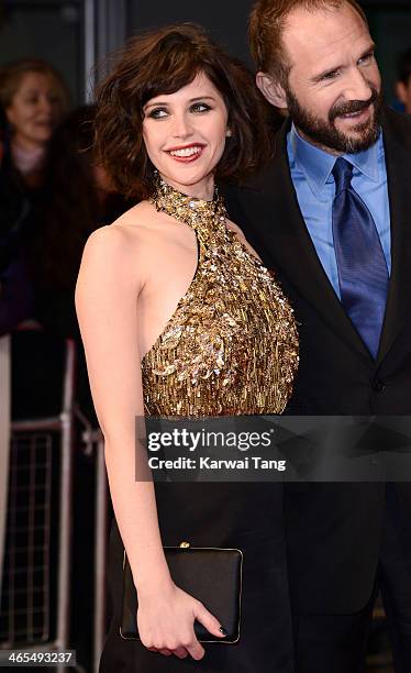 Felicity Jones attends the UK Premiere of "The Invisible Woman" at the ODEON Kensington on January 27, 2014 in London, England.