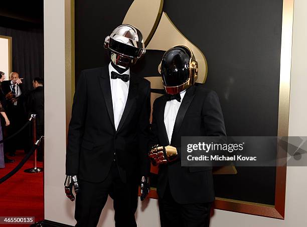 Musical group Daft Punk attends the 56th GRAMMY Awards at Staples Center on January 26, 2014 in Los Angeles, California.