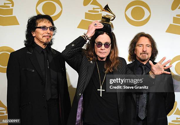 Black Sabbath poses at the 56th GRAMMY Awards on January 26, 2014 in Los Angeles, California.