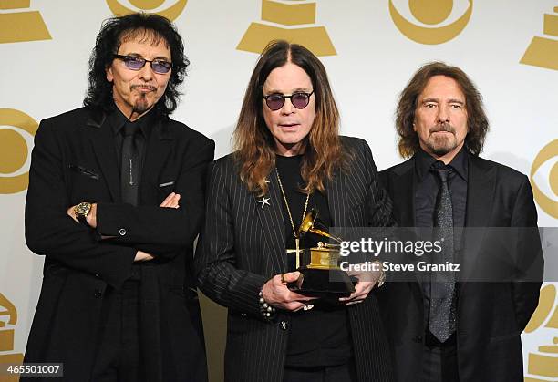 Black Sabbath poses at the 56th GRAMMY Awards on January 26, 2014 in Los Angeles, California.