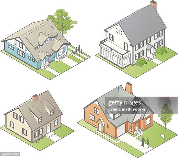 illustrazioni stock, clip art, cartoni animati e icone di tendenza di case isometriche illustrazione - capo cod