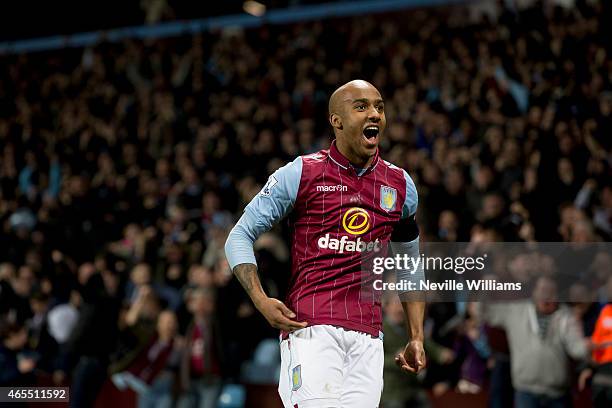 Fabian Delph of Aston Villa celebrates his goal during the FA Cup FA Cup Quarter Final match between Aston Villa and West Bromwich Albion at Villa...