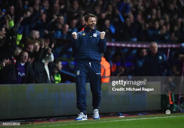 Tim Sherwood manager of Aston Villa celebrates as Scott Sinclair of Aston Villa scores their second goal during the FA Cup Quarter Final match...