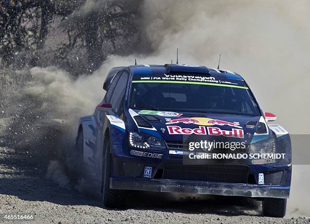 Finnish Jari-Matti Latvala drives his Polo R WRC during the second day of the 2015 FIA World Rally Championship in Leon, Guanajuato State, Mexico, on...