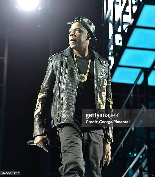 Jay Z performs on stage at Air Canada Centre during his Magna Carter World Tour on January 27, 2014 in Toronto, Canada.