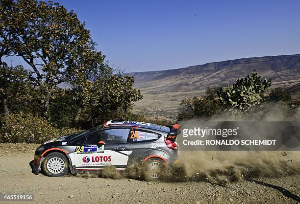 Robert Kubica of Poland steers his Ford Fiesta RS WRC, during the second day of the 2015 FIA World Rally Championship in Leon, Guanajuato State,...