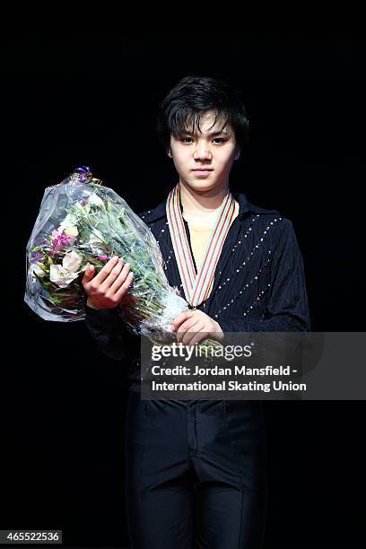 Shoma Uno of Japan poses for a picture after winning the Junior Men's Competition on Day 4 of the ISU World Junior Figure Skating Championships at...