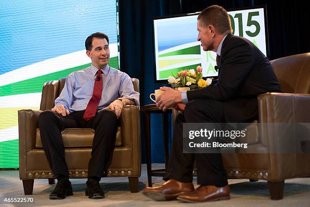 Scott Walker, governor of Wisconsin, speaks during the Iowa Ag Summit at the Iowa State Fairgrounds in Des Moines, Iowa, U.S., on Saturday, March 7,...