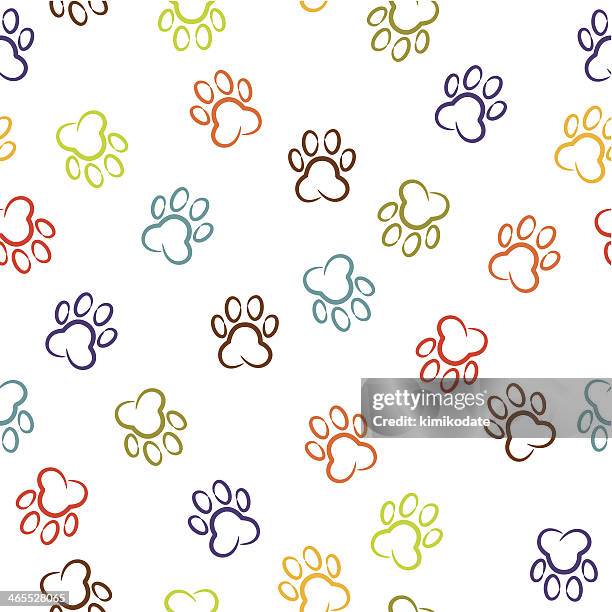 dog paw print stroke seamless pattern - animal foot stock illustrations