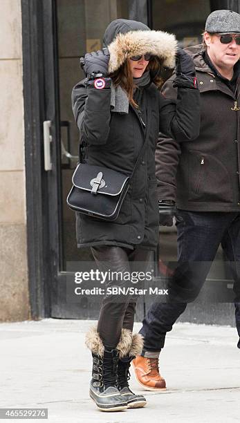 Brooke Shields and Chris Henchy are seen on March 7, 2015 in New York City.