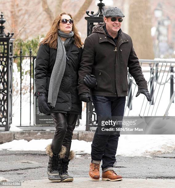 Brooke Shields and Chris Henchy are seen on March 7, 2015 in New York City.