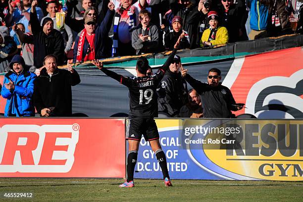 Jairo Arrieta of D.C. United celebrates after scoring a second half goal against the Montreal Impact during their 1-0 win at RFK Stadium on March 7,...