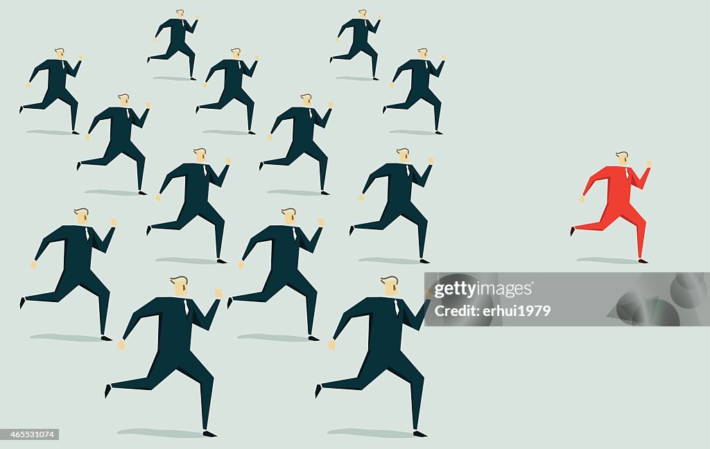 Illustration of a single red man standing out from the crowd